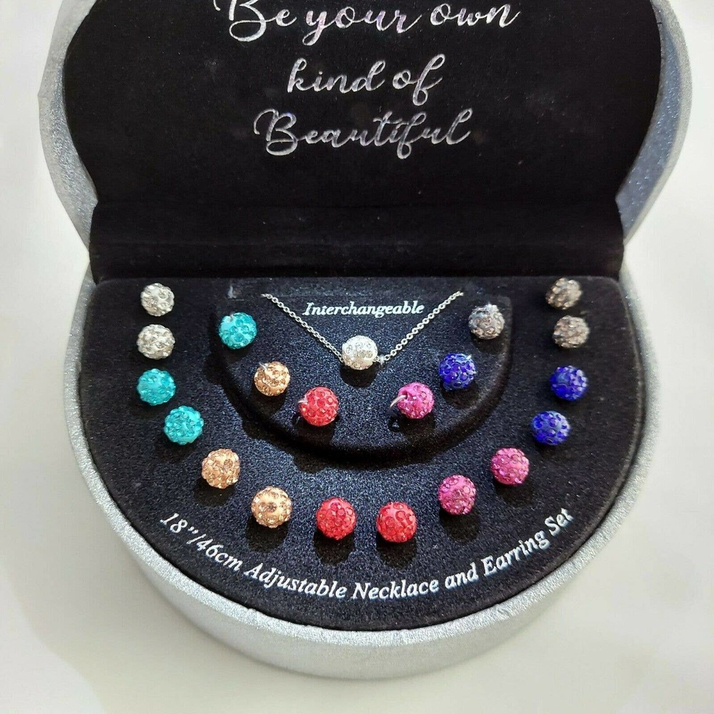 New Multicolor 18" Necklace Earrings Set in LED Light Up Box Interchangeable Lot